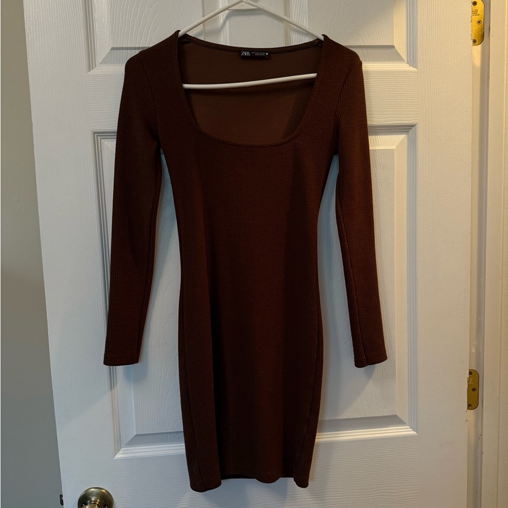Zara Brown Ribbed Bodycon Dress for Night Out